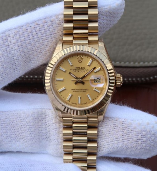 Rolex DateJust 31mm Fluted Bezel RG Gold Dial Bracelet A2235