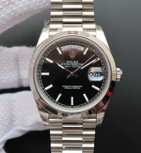 Rolex Day-Date II 228239 SS Textured Black Dial SS Bracelet A3255