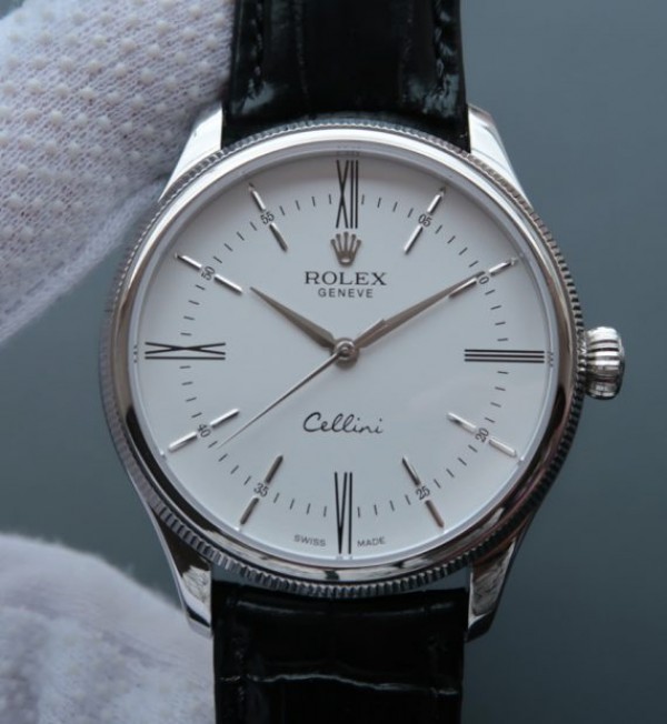 Rolex MK Cellini Time 50509 SS Rome White Dial Leather Strap