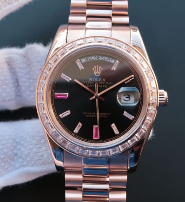 Rolex Noob Day-Date 218399 RG Black Dial Bracelet A3255