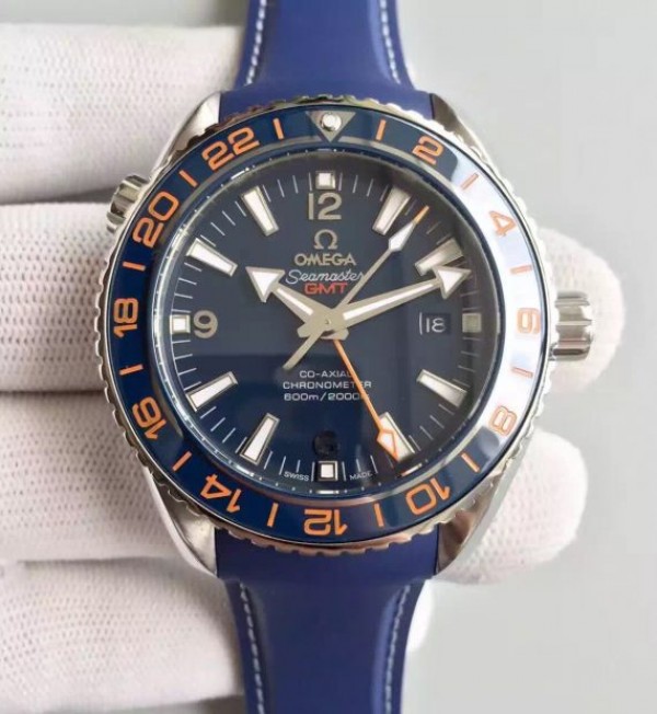 Omega Planet Ocean GMT Goodplanet Blue Bezel Orange Marker Blue Dial Rubber A8605