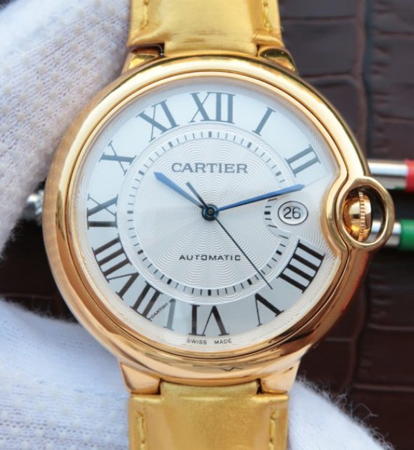 Cartier Ballon Bleu 42mm YG White Dial Leather Strap ETA 2824