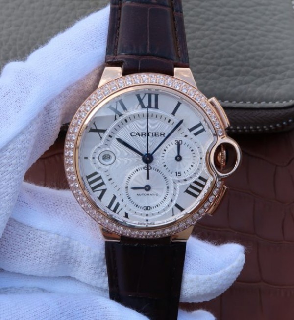 Cartier Ballon Bleu De Cartier Chrono RG White Dial Diamonds Bezel A8101