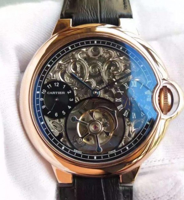 Cartier Ballon Bleu Skeleton Tourbillon RG Black Dial