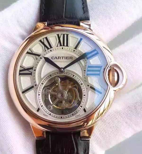 Cartier Ballon de Cartier 46MM Tourbillon RG White Dial Leather Strap Flying Tour