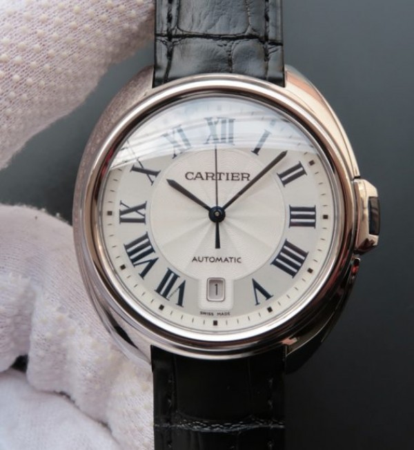 Cartier Cle de Cartier SS White Textured Dial Leather Strap MIYOTA9015