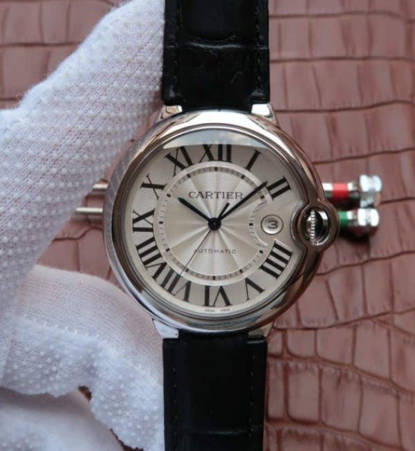 Cartier JF Ballon Bleu 42mm White Textured Dial Black Leather Strap MIYOTA9015