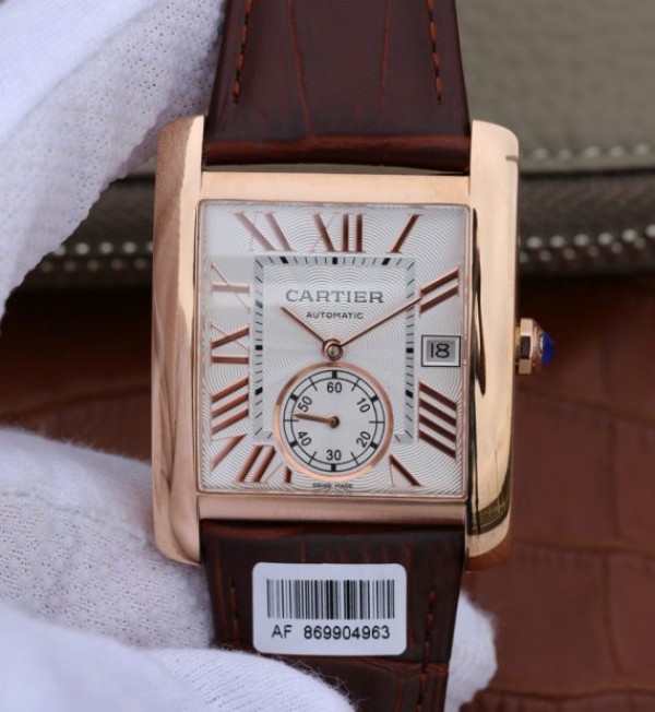 Cartier Tank MC RG White Dial RG Mark Brown Leather Strap