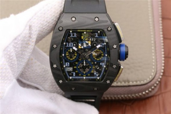 Richard Mille RM011 SS Felipe Massa 10th Anniversary KVF Crystal Skeleton Dial Blue Black Rubber Strap A7750