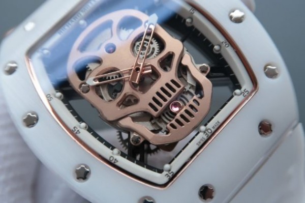 Richard Mille RM052 White Ceramic RG Diamonds Skull Dial White Rubber Strap MIYOTA8215