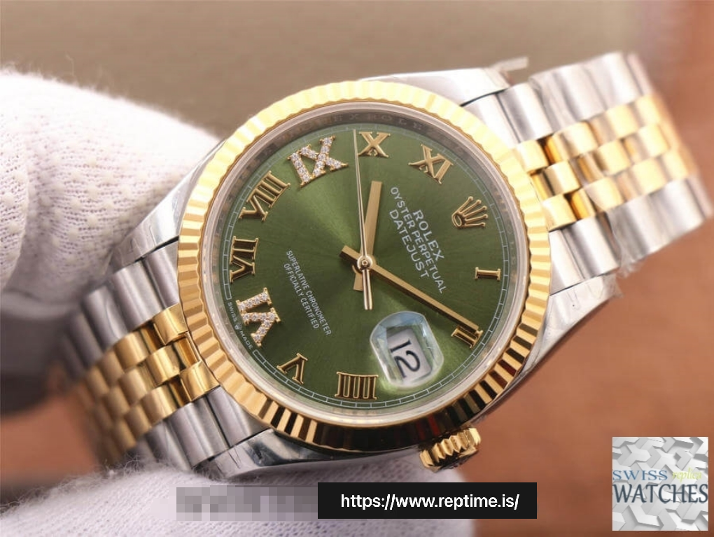ROLEX DATEJUST GREEN DIAL 18K YELLOW GOLD 36MM SWISS REPLICA m126233.0025 - view 3
