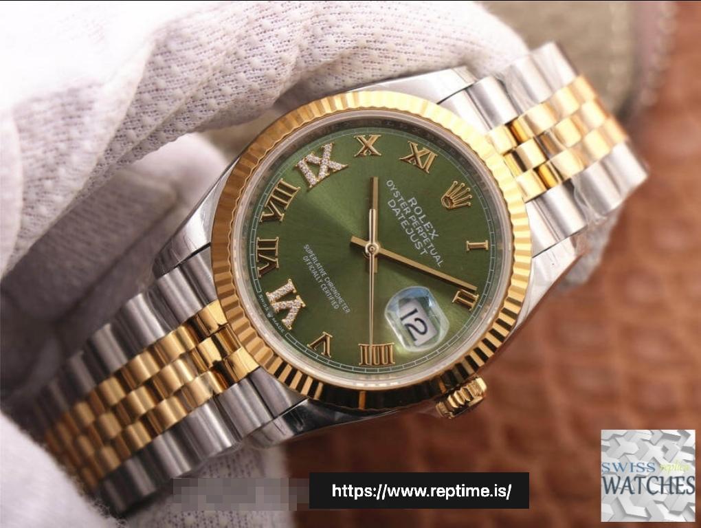 ROLEX DATEJUST GREEN DIAL 18K YELLOW GOLD 36MM SWISS REPLICA m126233.0025 - view 4